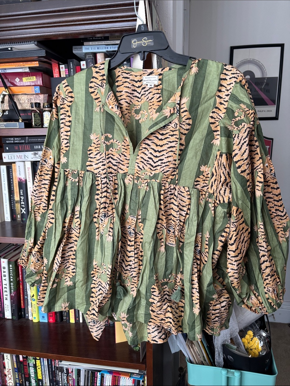 Printed Tiger-Stripe Green Peasant Blouse